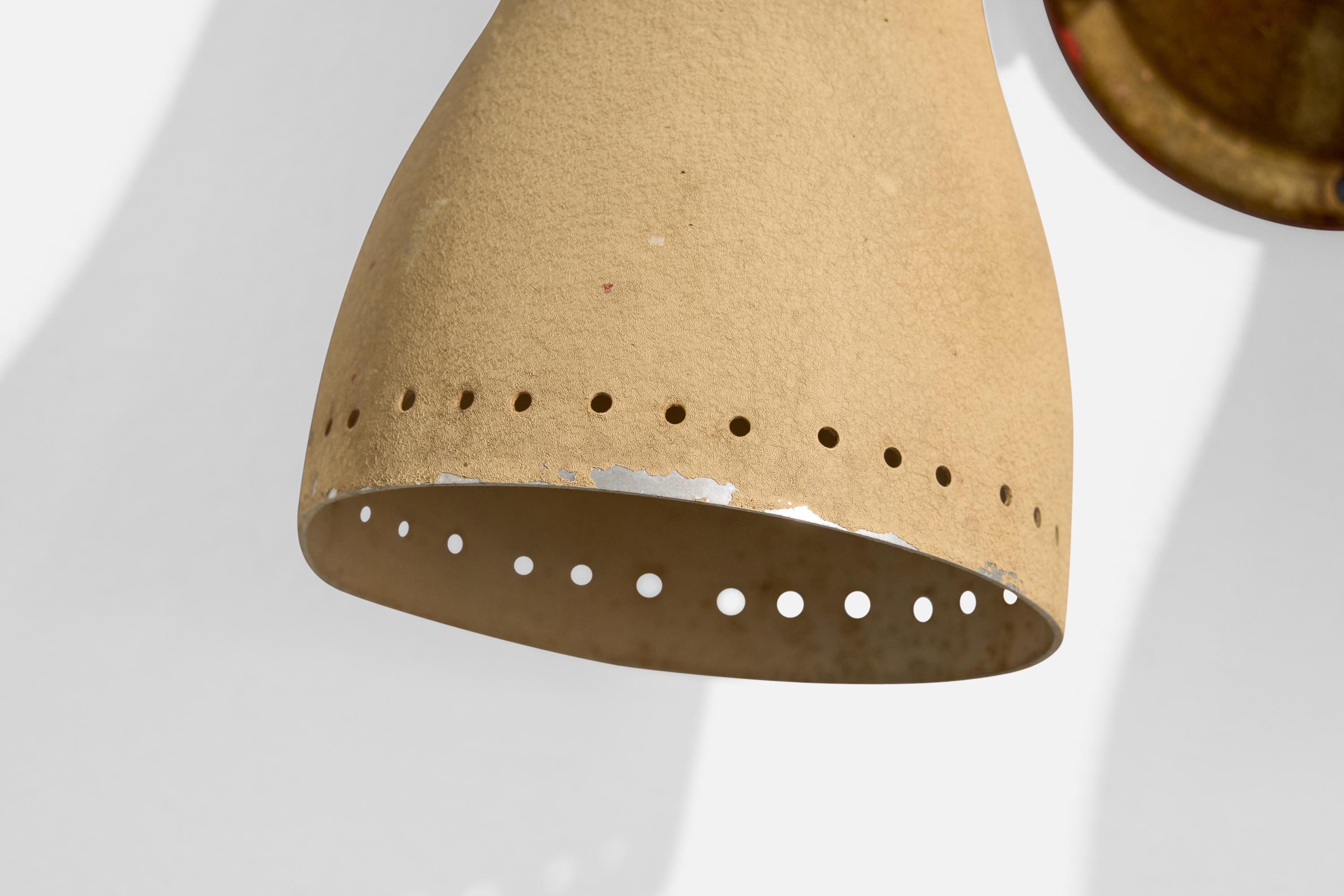 Italian Designer, Wall Lights, Brass, Metal, Italy, 1950s For Sale 7