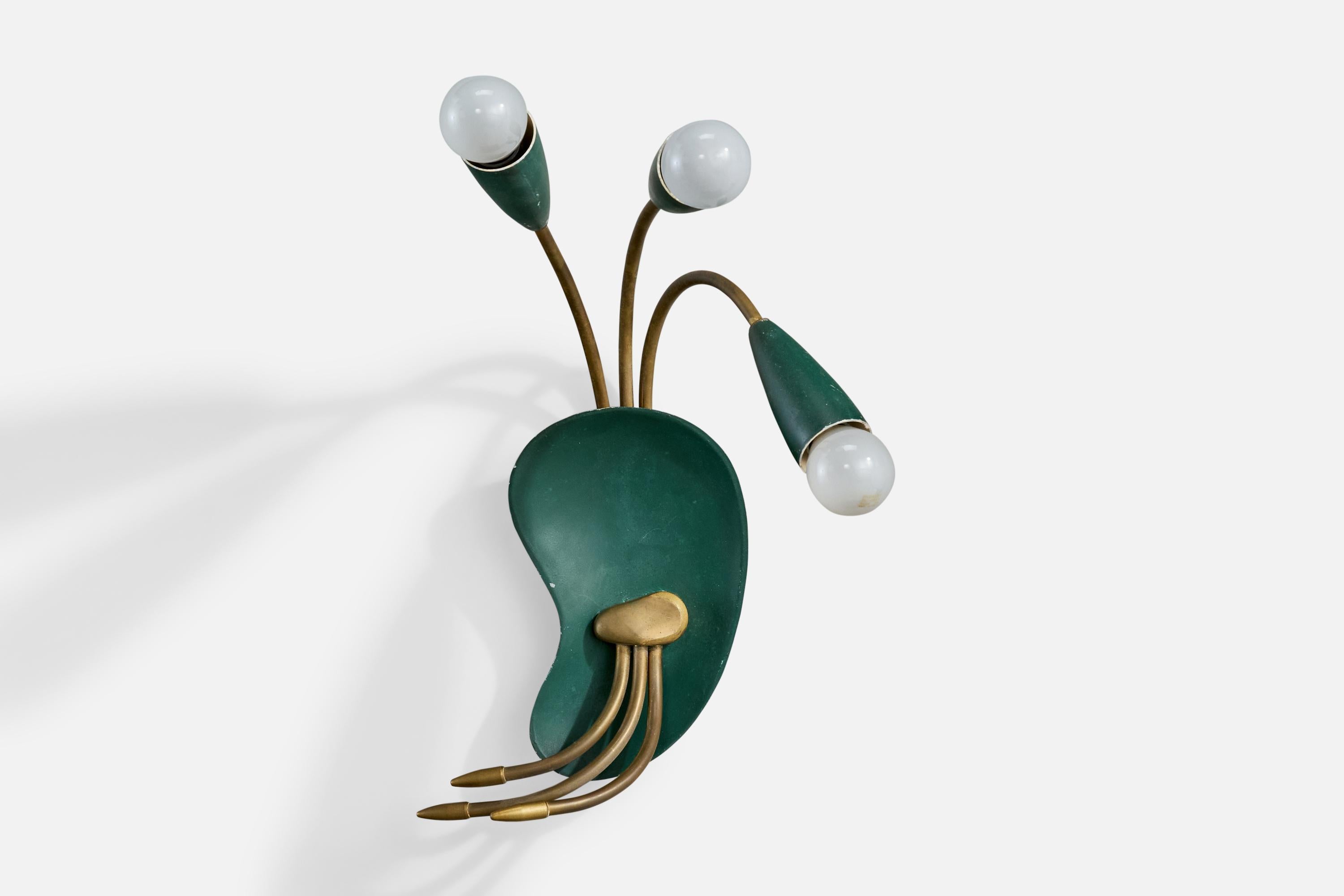 Italian Designer, Wall Lights, Brass, Metal, Italy, 1950s In Good Condition For Sale In High Point, NC