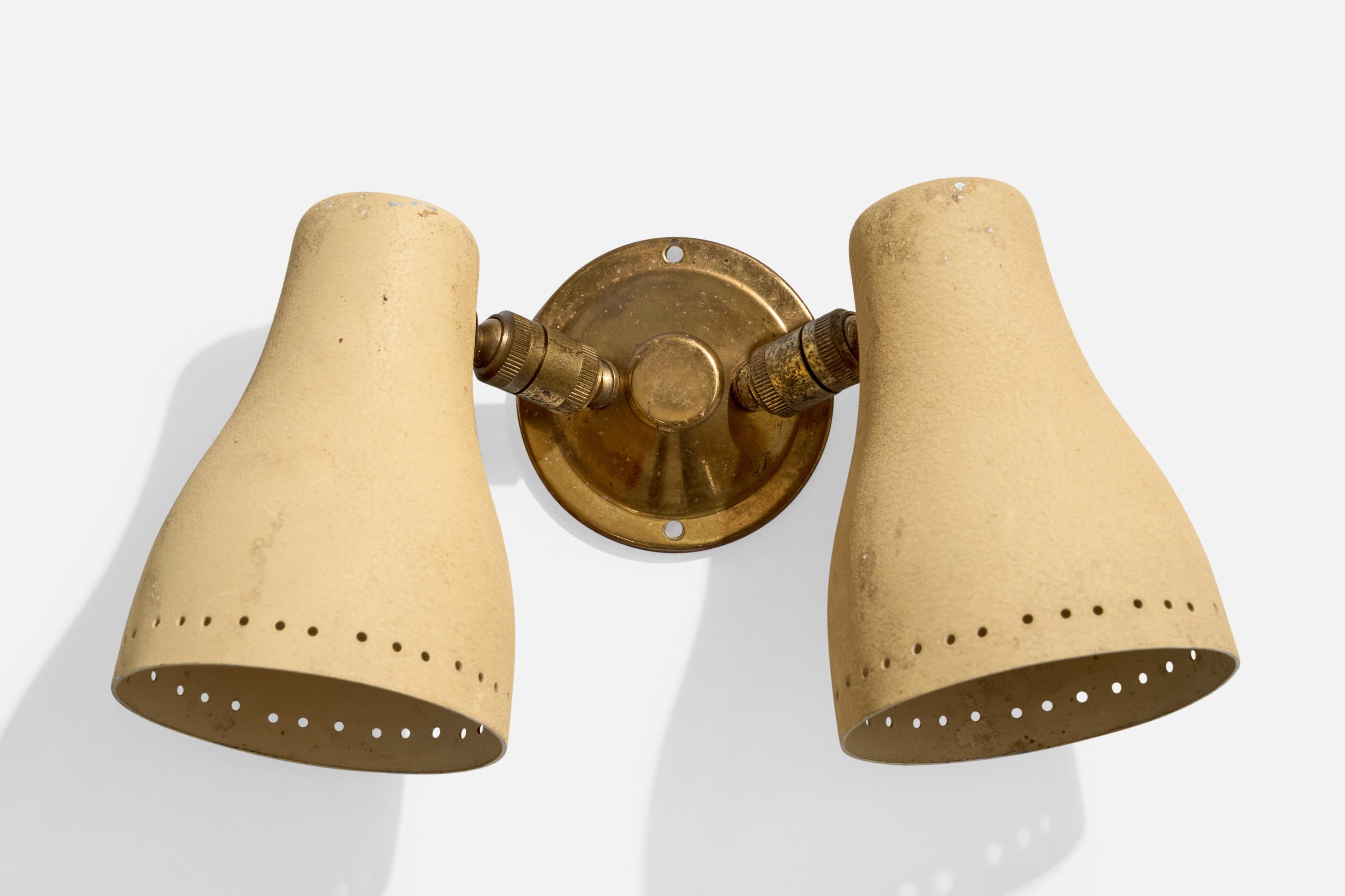 Italian Designer, Wall Lights, Brass, Metal, Italy, 1950s For Sale 1