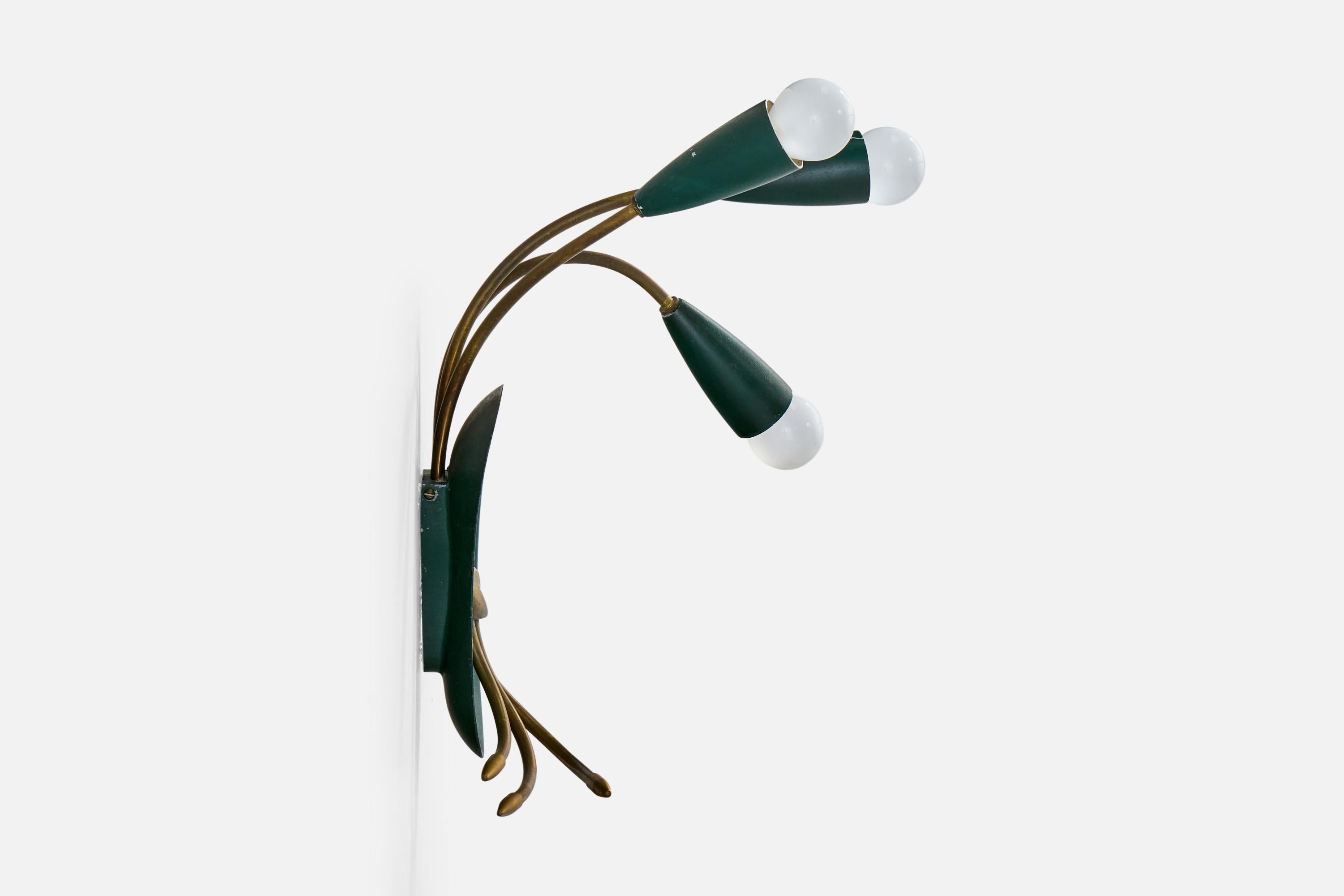 Mid-20th Century Italian Designer, Wall Lights, Brass, Metal, Italy, 1950s For Sale