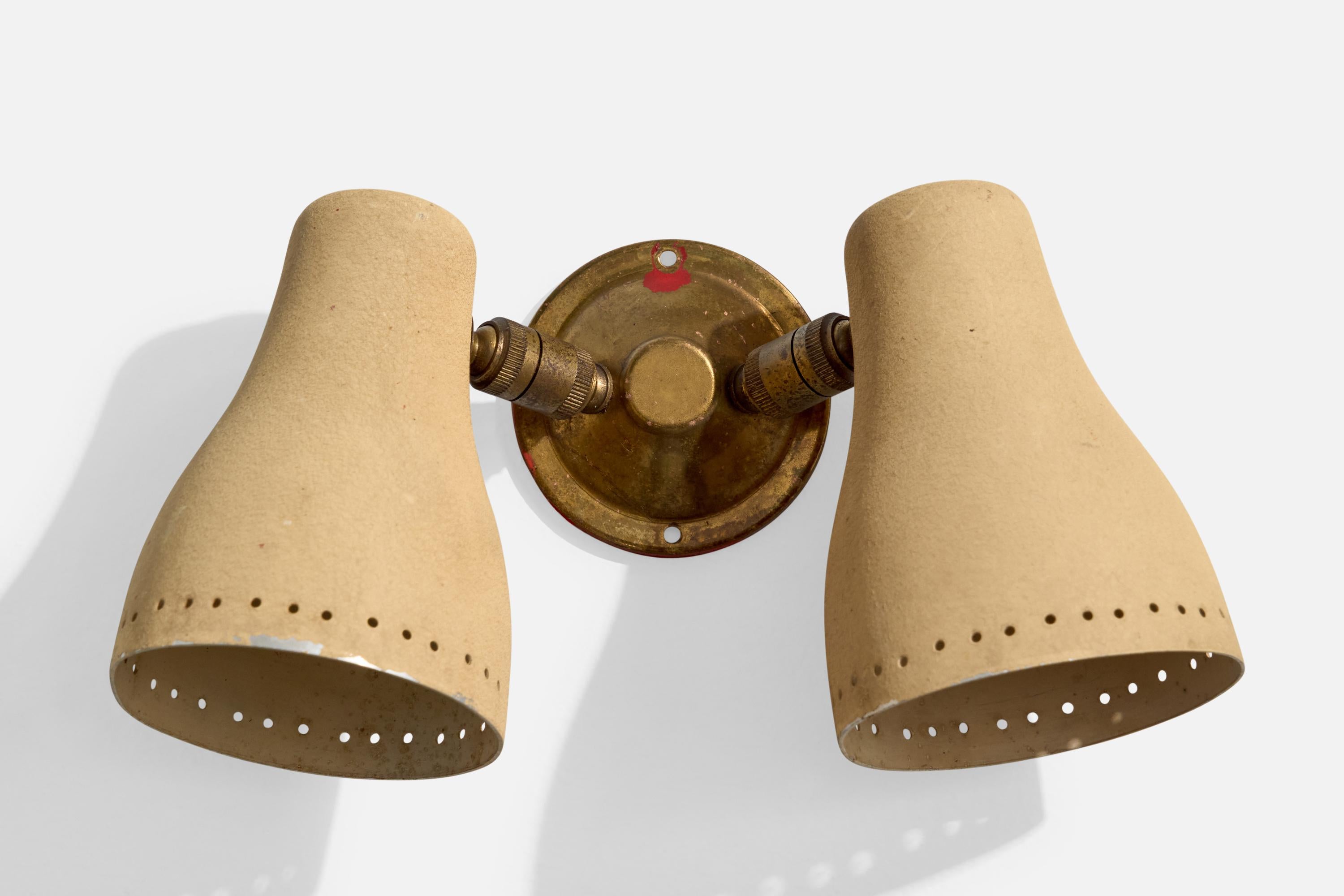 Italian Designer, Wall Lights, Brass, Metal, Italy, 1950s For Sale 2