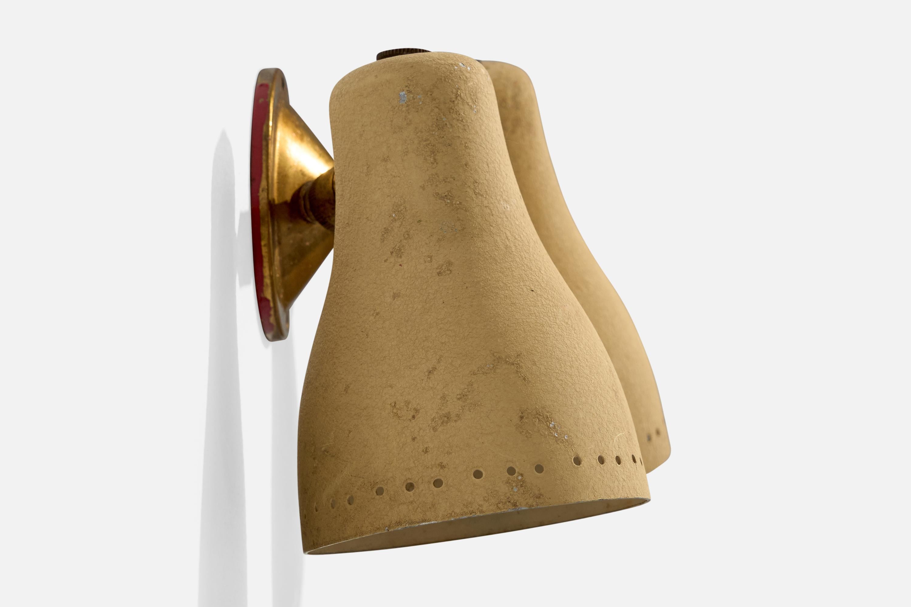 Italian Designer, Wall Lights, Brass, Metal, Italy, 1950s For Sale 3
