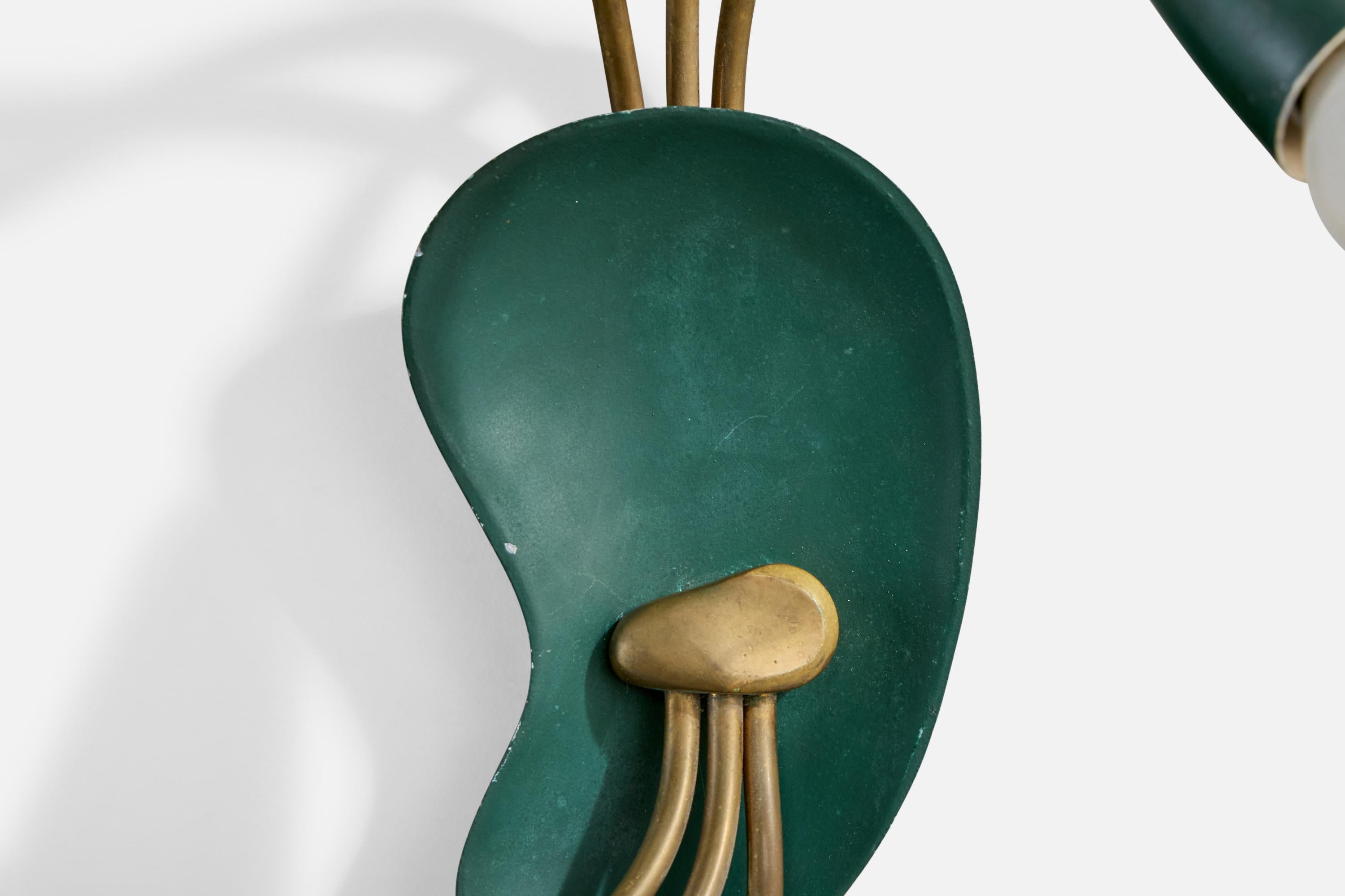 Italian Designer, Wall Lights, Brass, Metal, Italy, 1950s For Sale 2