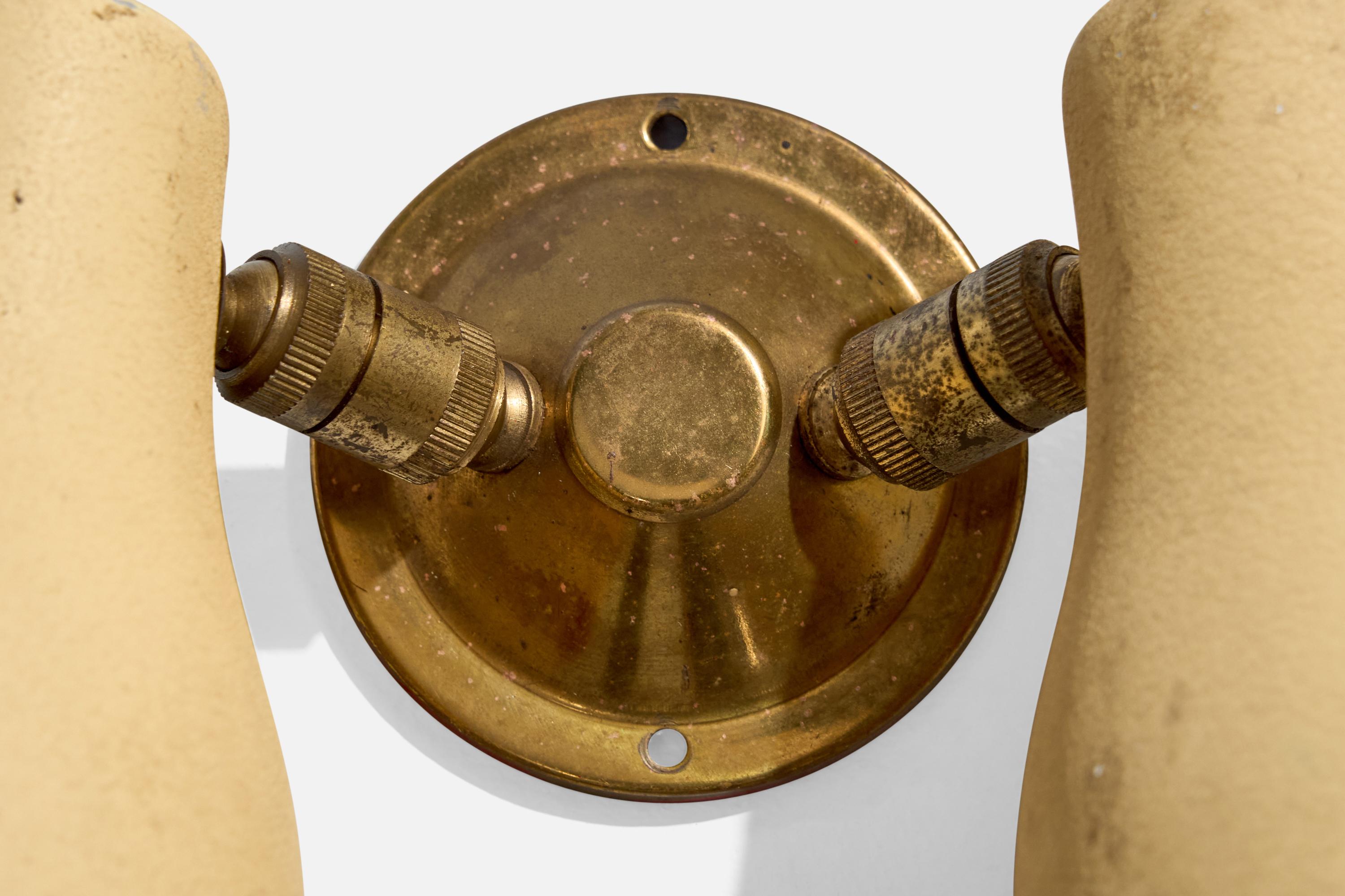 Italian Designer, Wall Lights, Brass, Metal, Italy, 1950s For Sale 4