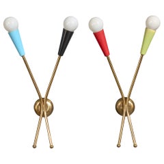 Italian Designer, Wall Lights, Brass, Metal, Italy, 1950s