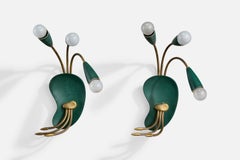 Italian Designer, Wall Lights, Brass, Metal, Italy, 1950s