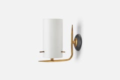 Italian Designer, Wall Lights, Brass, Metal, Milk Glass, Italy, 1950s