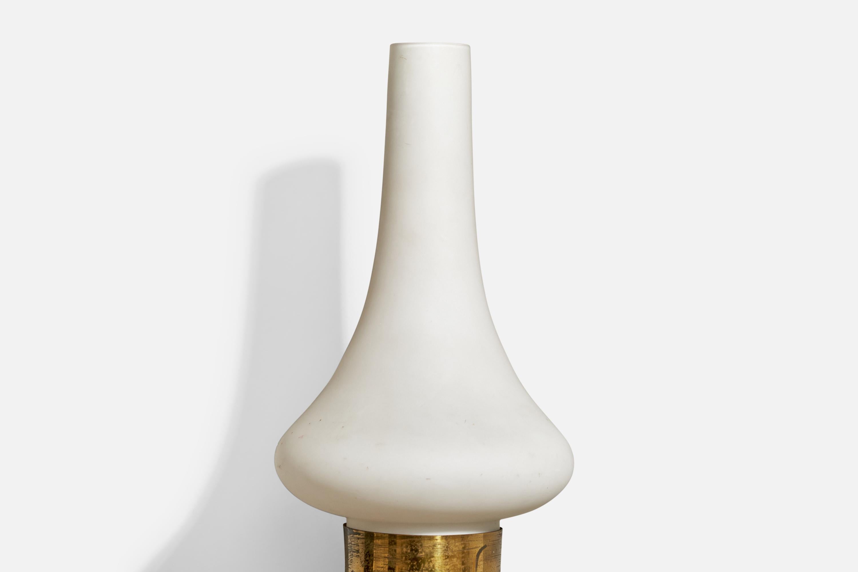 Designer italiano, Luci da parete, Ottone, Metallo, Teak, Vetro, Italia, anni '50 4