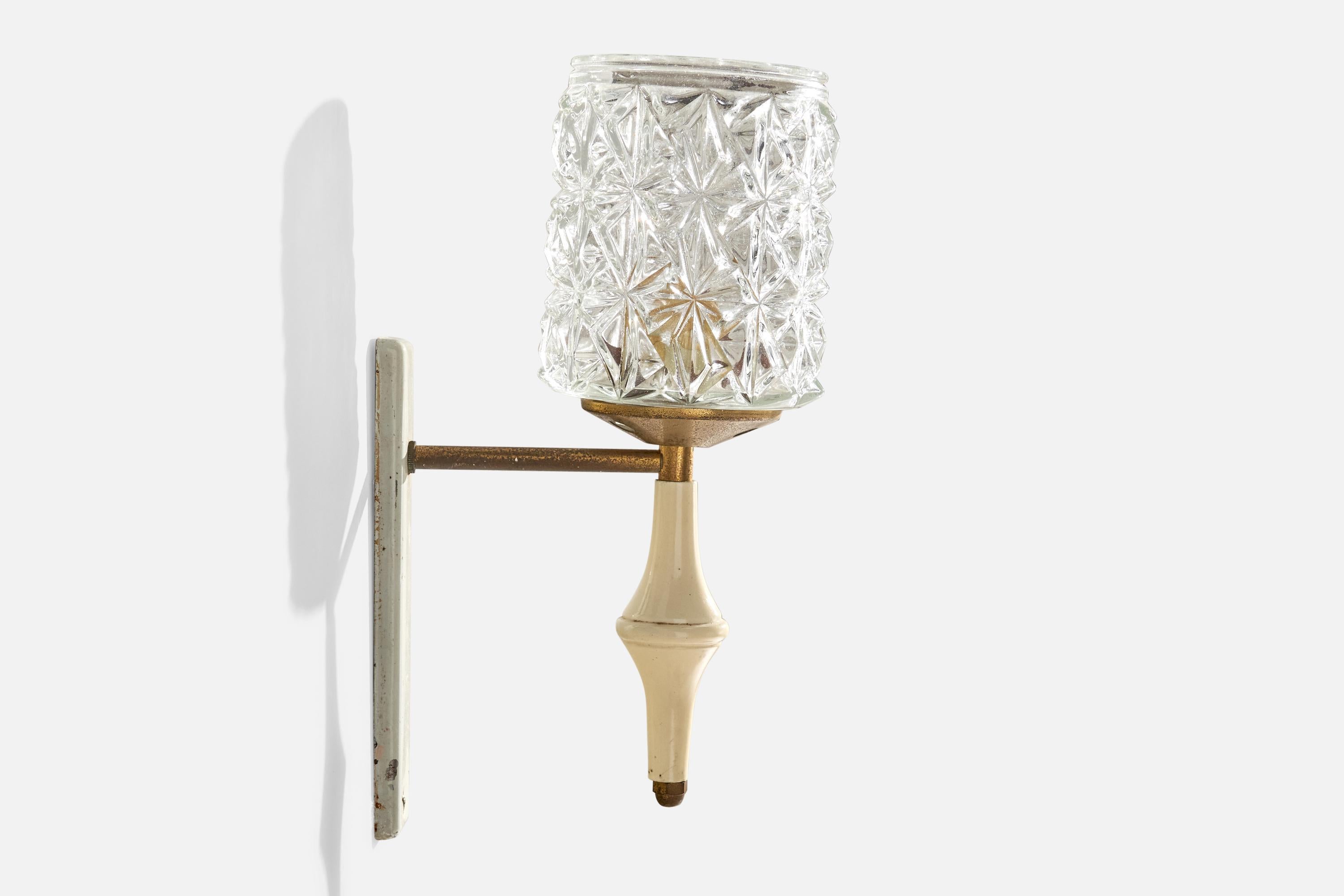 Mid-20th Century Italian Designer, Wall Lights, Brass, Metal, Wood, Glass, Italy, 1950s