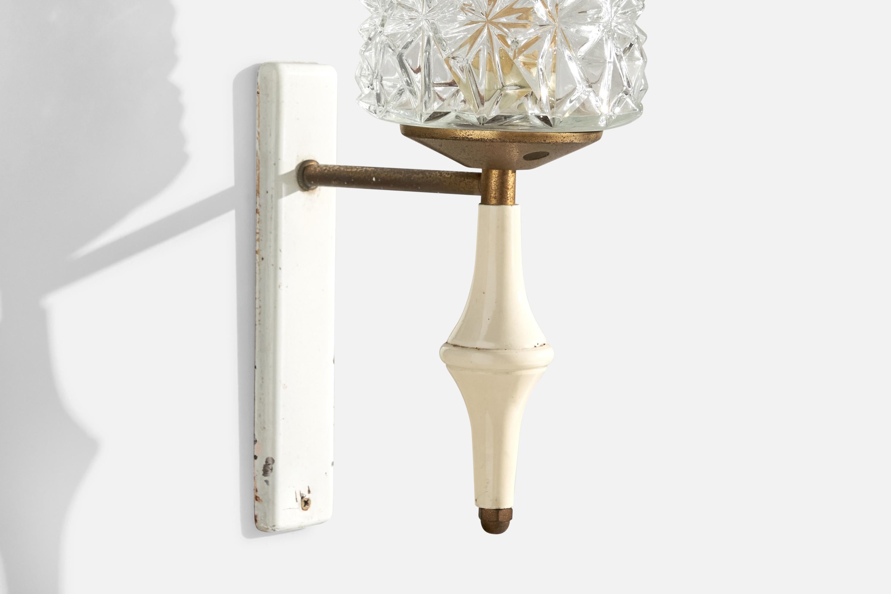 Italian Designer, Wall Lights, Brass, Metal, Wood, Glass, Italy, 1950s 1