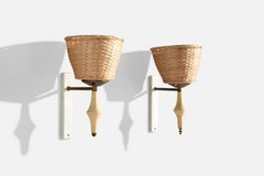 Designer italiano, Luci da parete, Ottone, Metallo, Legno, Rattan, Italia, anni '50