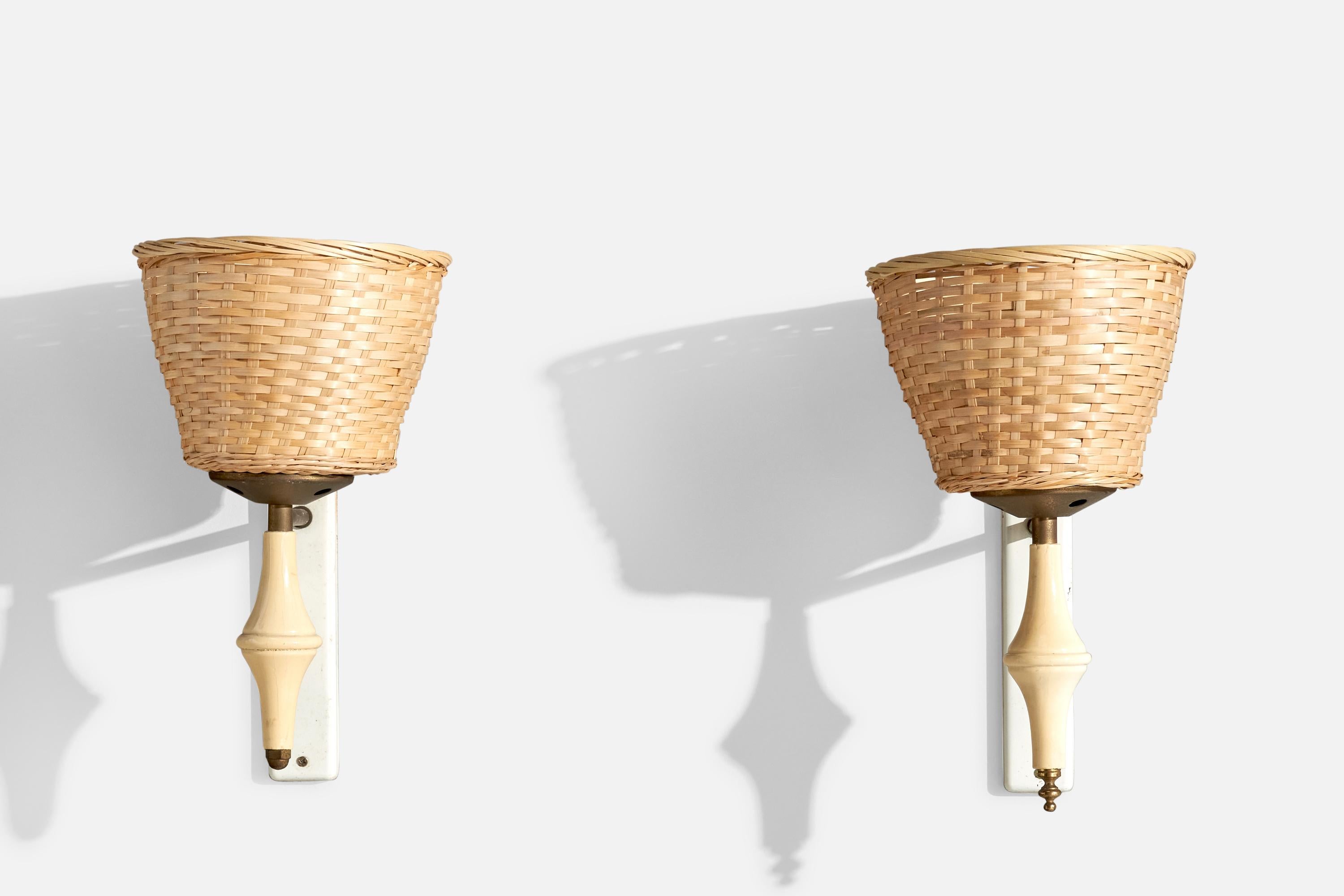 Mid-Century Modern Design-Light italien, laiton, métal, Wood Wood, rotin, Italie, années 1950 en vente