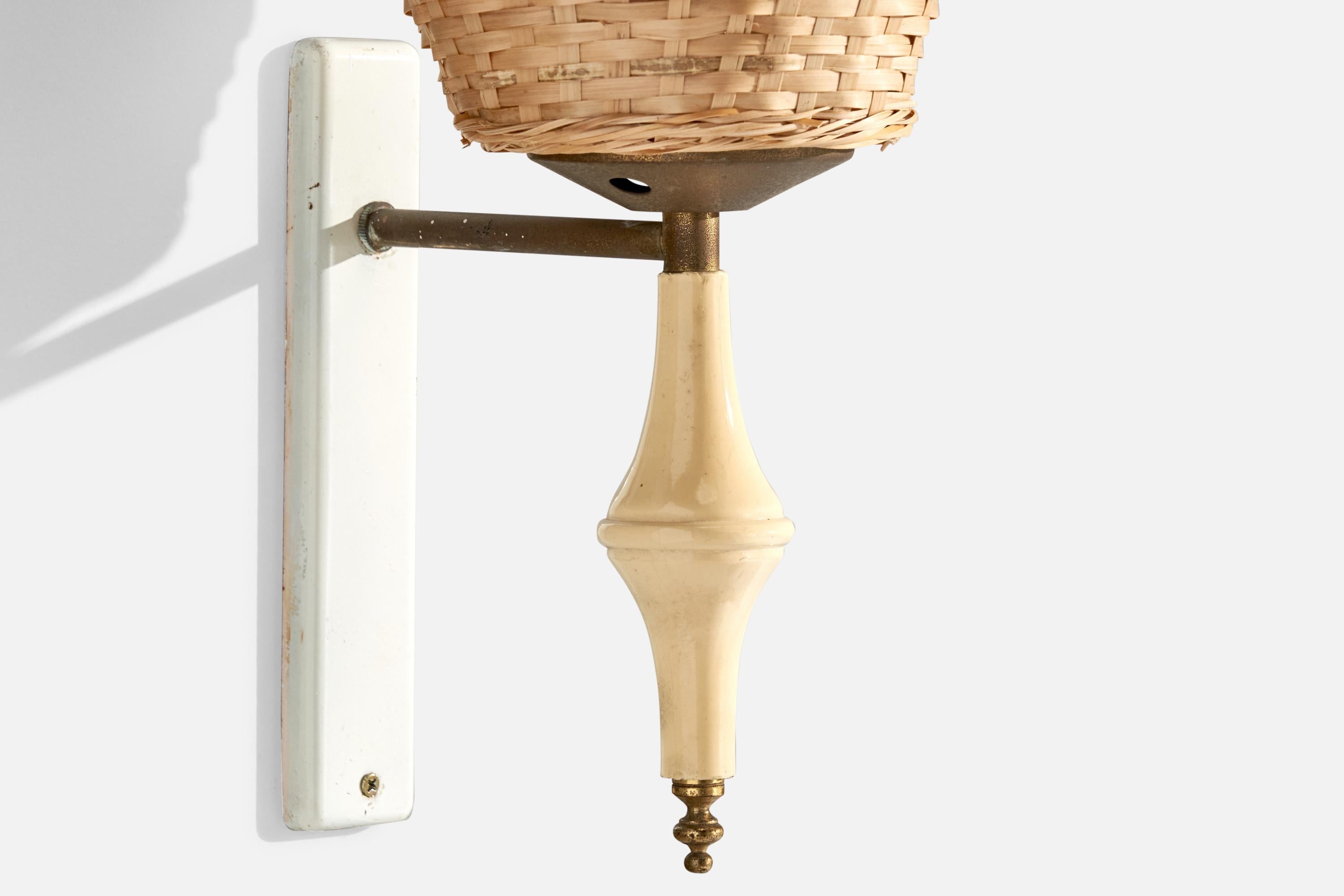 Métal Design-Light italien, laiton, métal, Wood Wood, rotin, Italie, années 1950 en vente