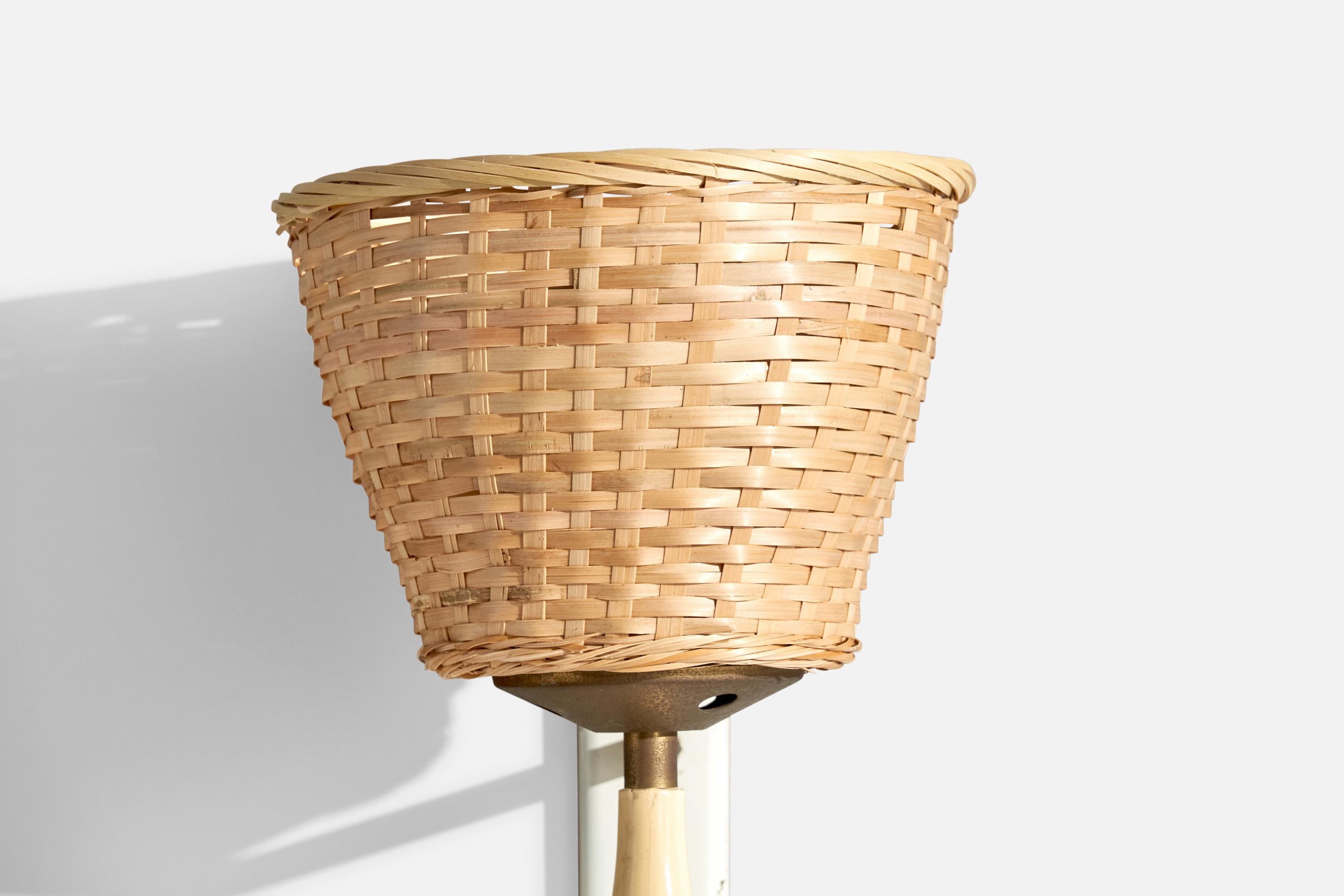 Design-Light italien, laiton, métal, Wood Wood, rotin, Italie, années 1950 en vente 1
