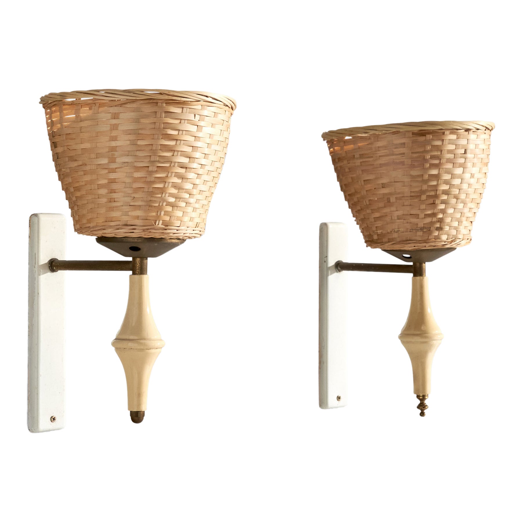 Design-Light italien, laiton, métal, Wood Wood, rotin, Italie, années 1950 en vente