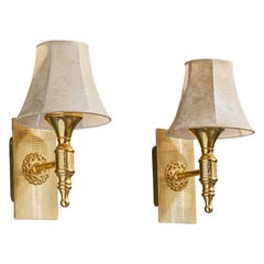 Italian Designer, Wall Lights, Brass, Resin, Italy, 1970s