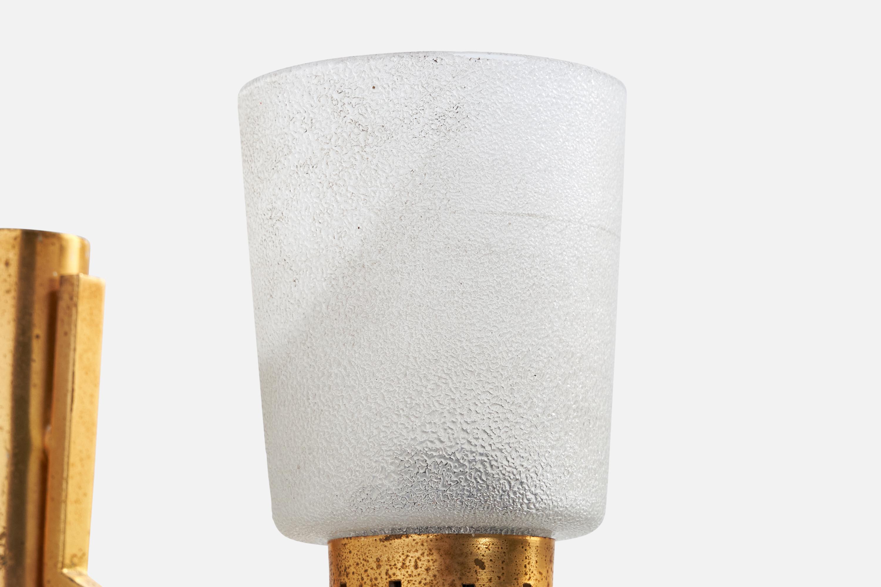 Italian Designer, Wall Lights, Brass, Teak, Glass, Italy, 1950s For Sale 4