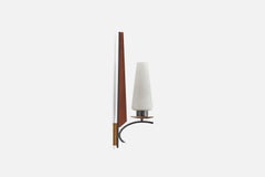 Italian Designer, Wall Lights, Brass, Teak, Metal, Milk Glass, Italy, 1950s