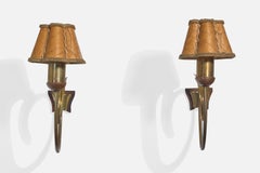 Diseñador italiano, apliques, latón, madera, pergamino, Italia, década de 1940