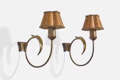 Diseñador italiano, apliques, latón, madera, pergamino, Italia, década de 1940