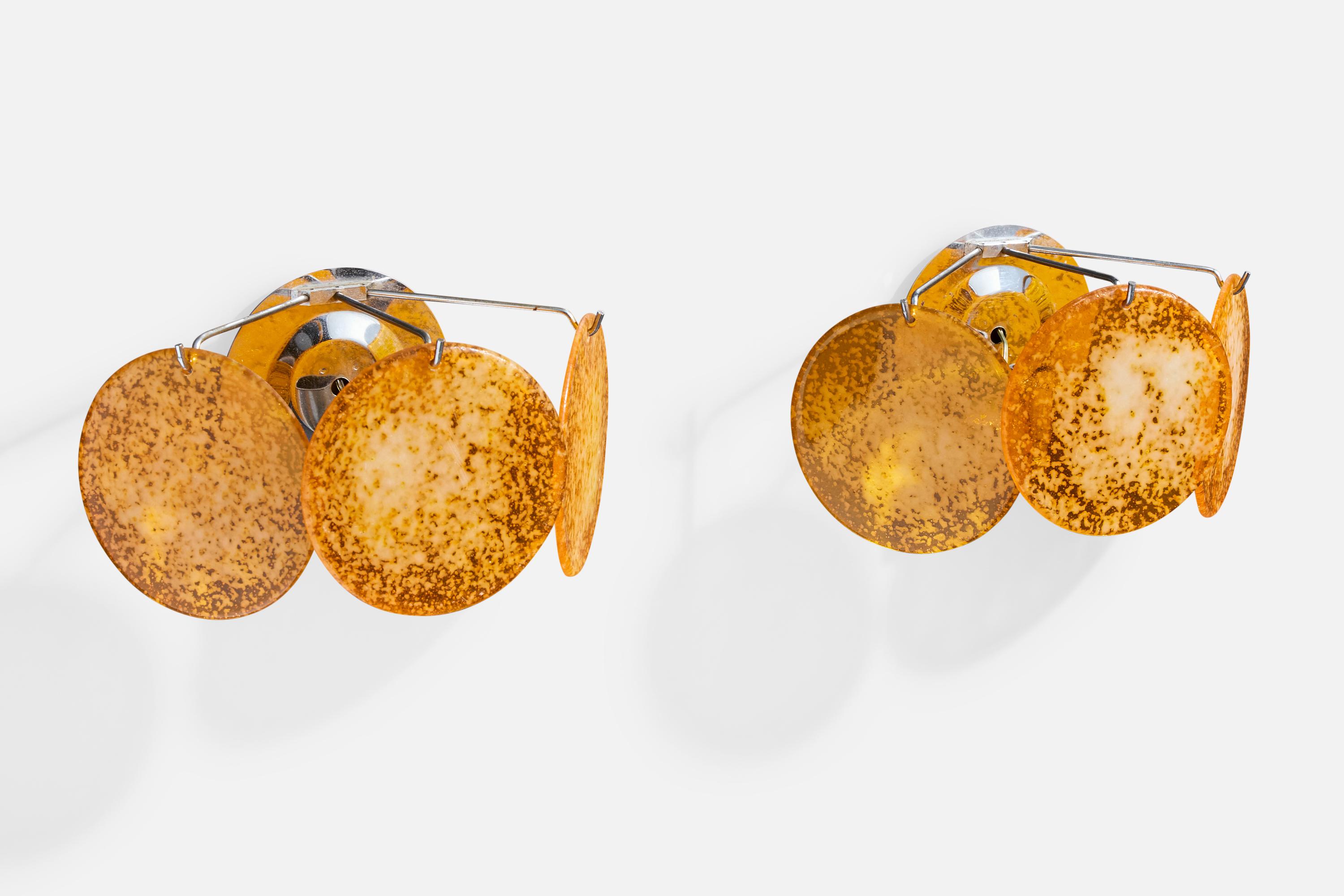 Mid-Century Modern Italian Designer, Wall Lights, Chrome, Resin, Italy, 1960s For Sale