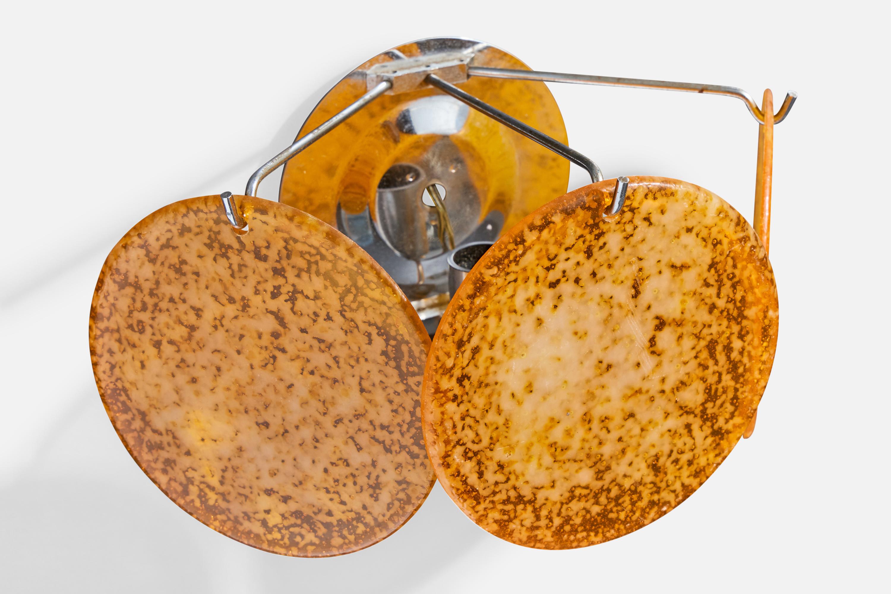 Mid-20th Century Italian Designer, Wall Lights, Chrome, Resin, Italy, 1960s For Sale