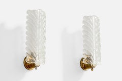 Italian Designer, Wall Lights, Glass, Brass, Italy, 1940s