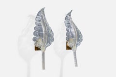 Italian Designer, Wall Lights, Glass, Brass, Italy, 1940s