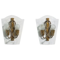 Italian Designer, Wall Lights, Glass, Brass, Italy, 1940s