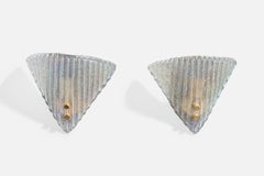 Italian Designer, Wall Lights, Glass, Brass, Italy, 1980s