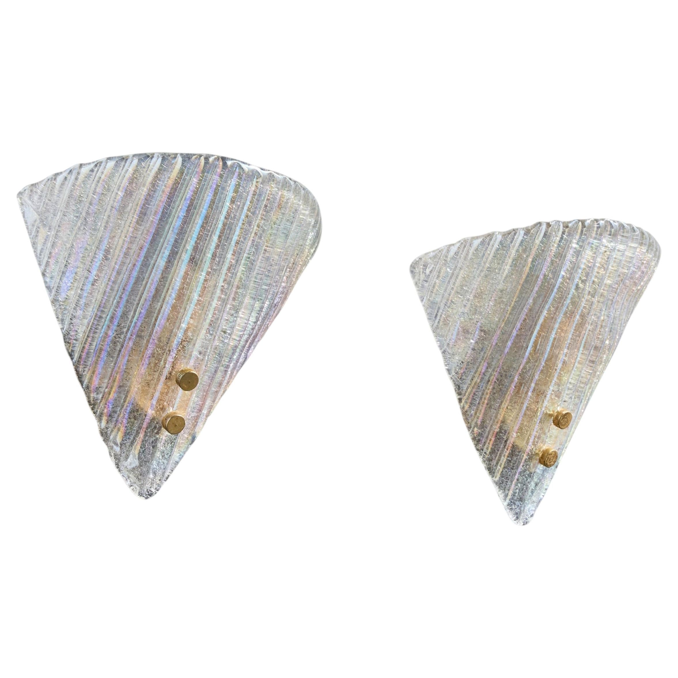 Italian Designer, Wall Lights, Glass, Brass, Italy, 1980s For Sale