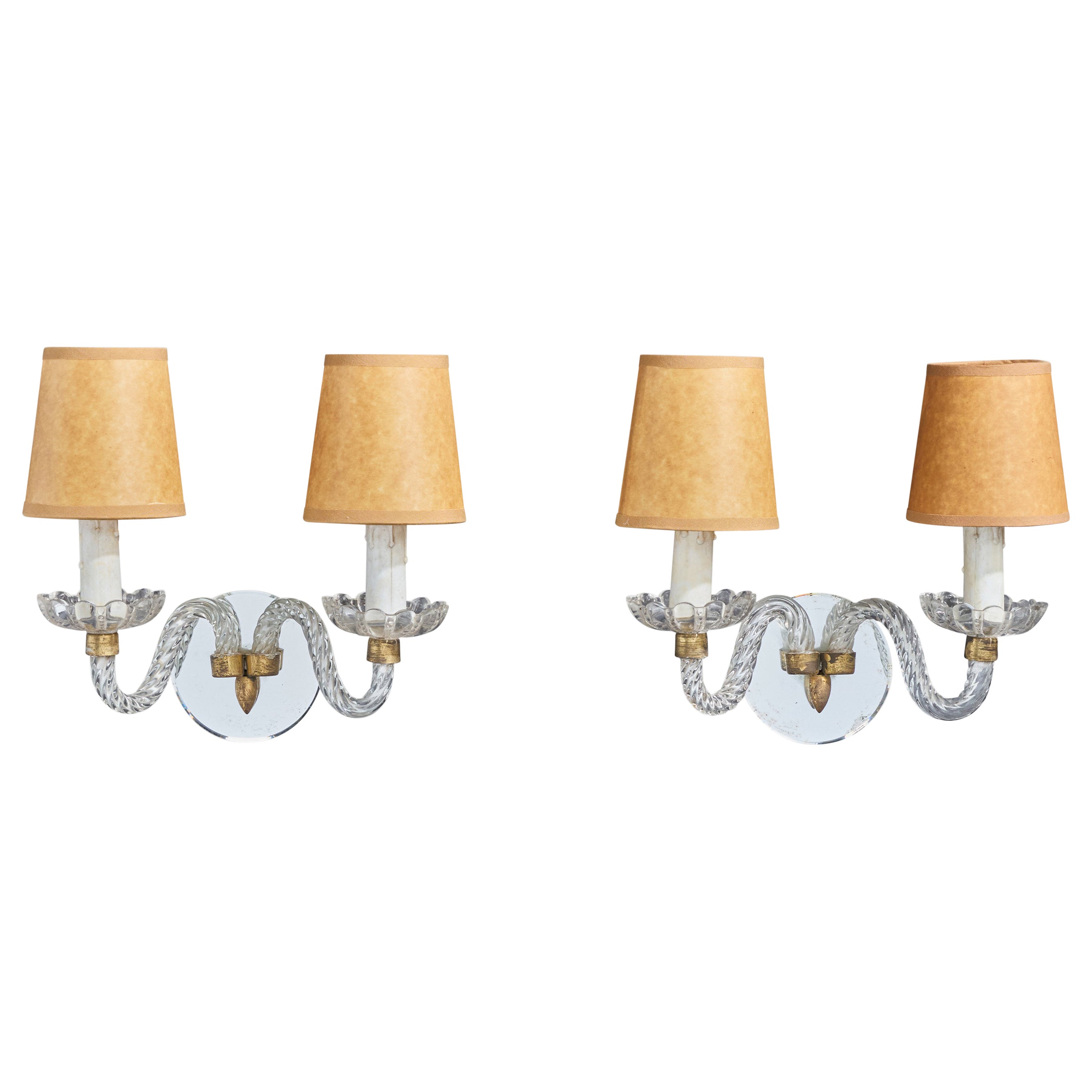 Designer italiano, lampade da parete, vetro, ottone, specchio, pergamena, Italia, anni
50