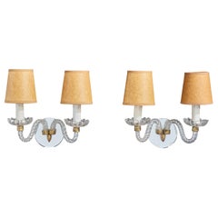 Designer italiano, lampade da parete, vetro, ottone, specchio, pergamena, Italia, anni '50