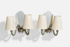Italian Designer, Wall Lights, Glass, Mirror, Metal, Fabric, Italy, 1960s