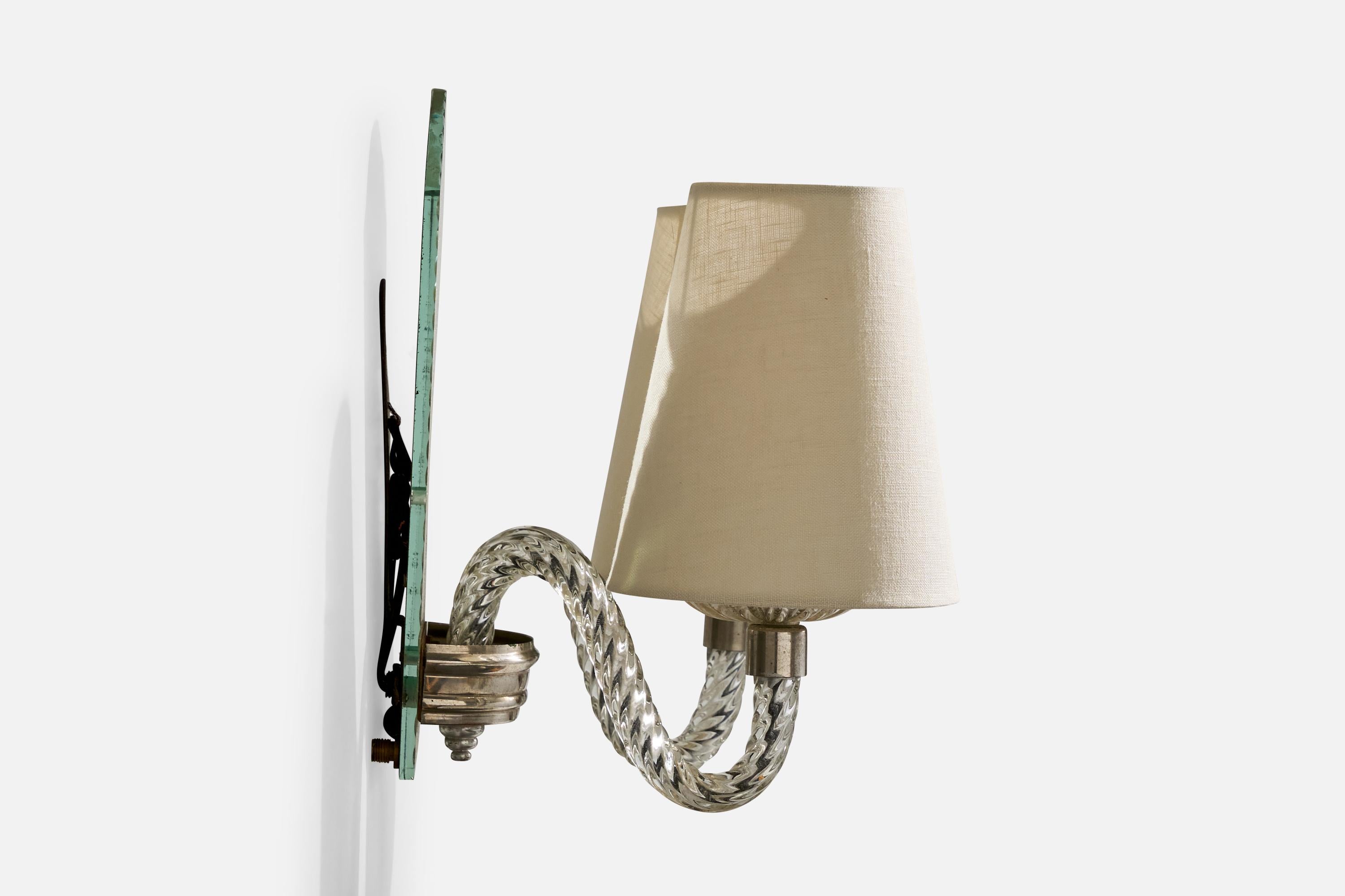 Italian Designer, Wall Lights, Glass, Mirror, Metal, Fabric, Italy, 1960s For Sale 1
