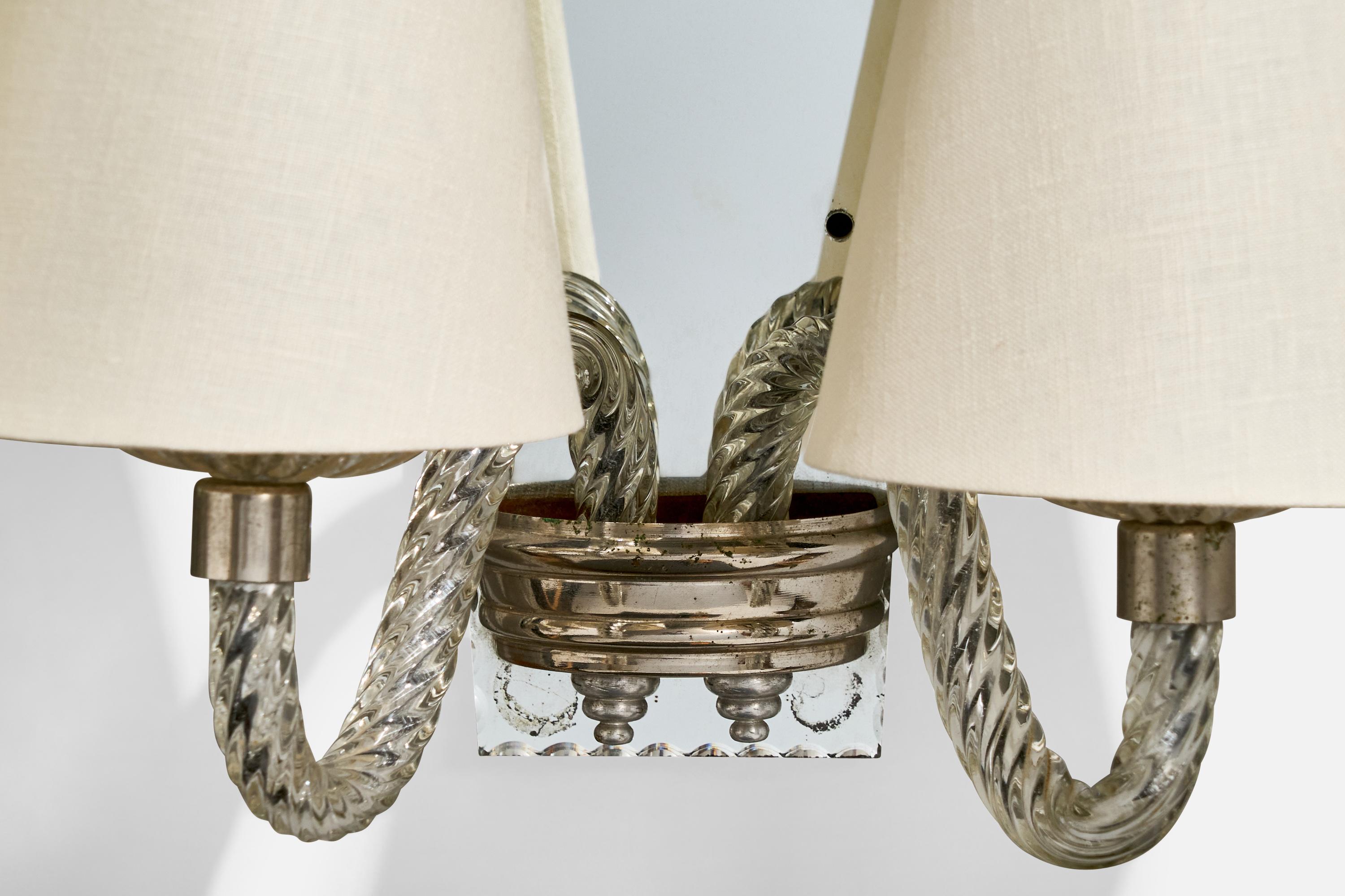 Italian Designer, Wall Lights, Glass, Mirror, Metal, Fabric, Italy, 1960s For Sale 3