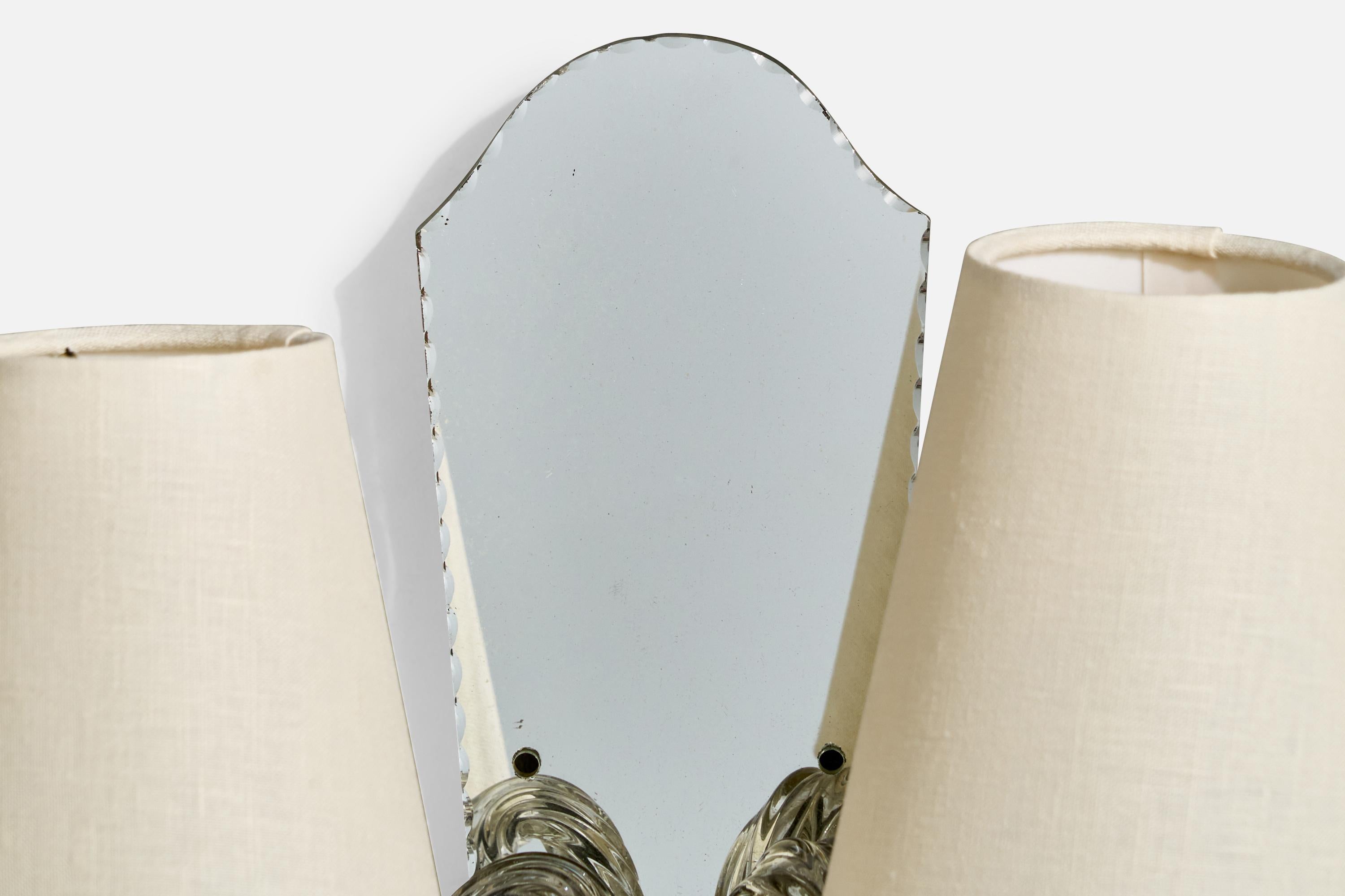 Italian Designer, Wall Lights, Glass, Mirror, Metal, Fabric, Italy, 1960s For Sale 4