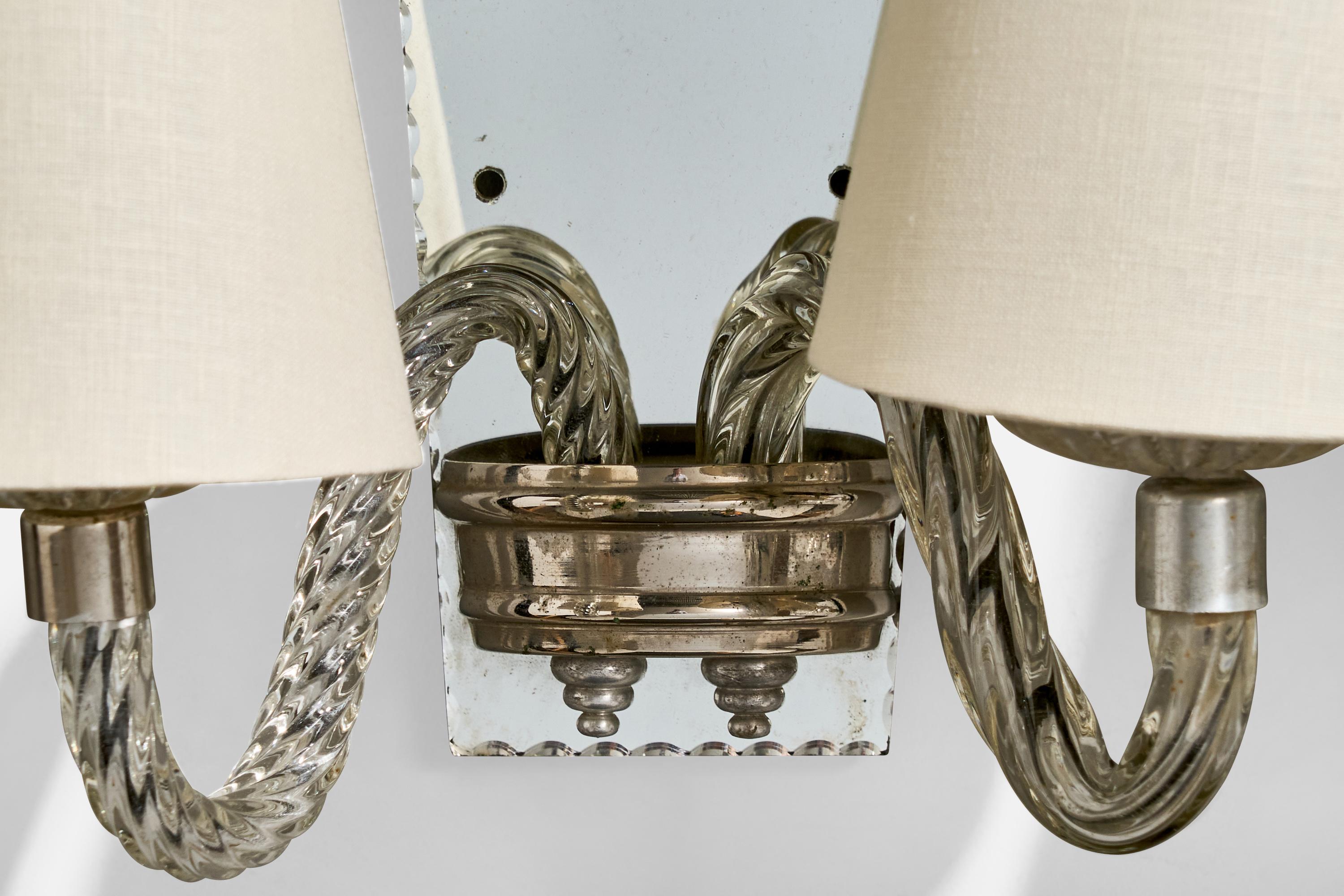 Italian Designer, Wall Lights, Glass, Mirror, Metal, Fabric, Italy, 1960s For Sale 5