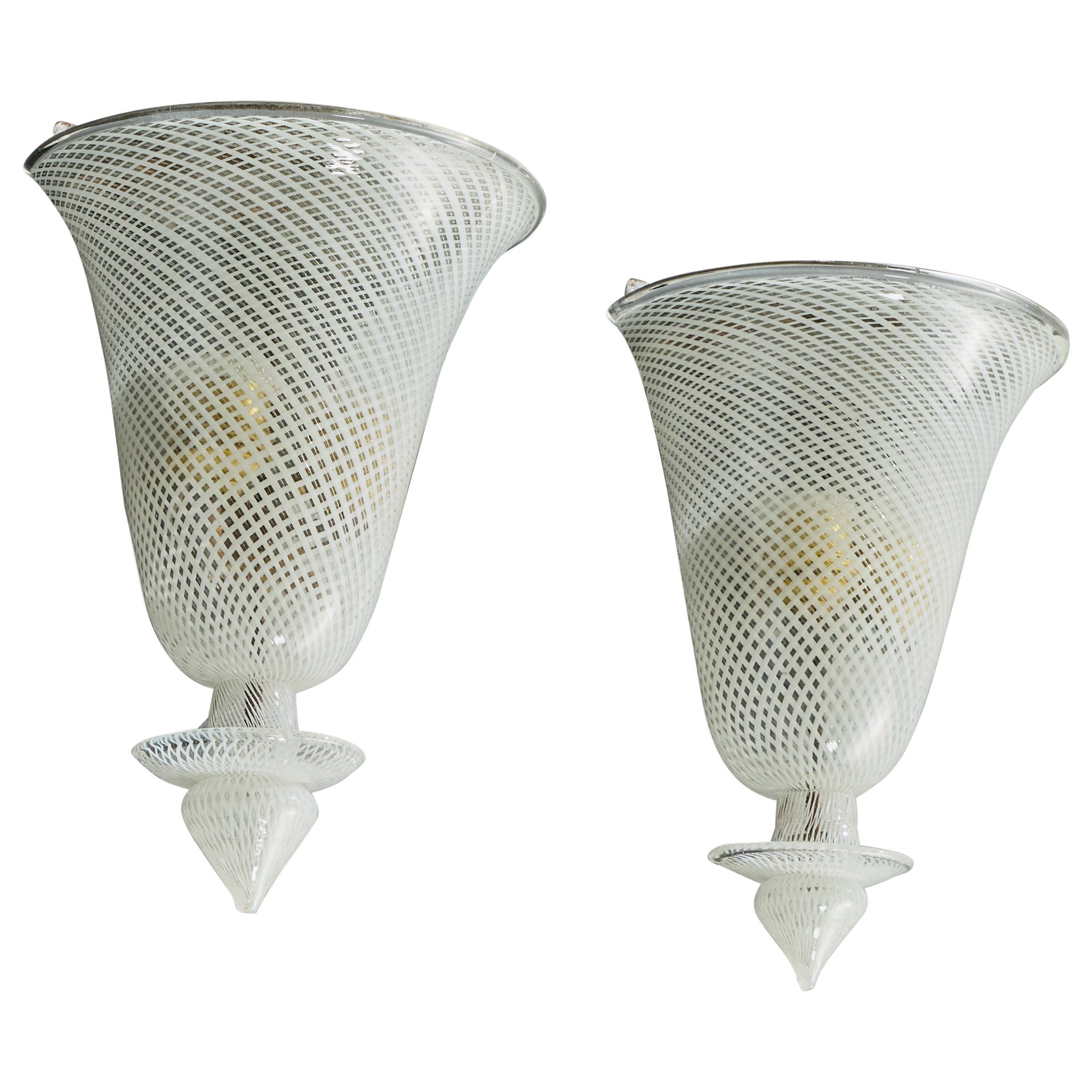 Italian Designer, Wall Lights, Glass, Wood, Italy, 1940s