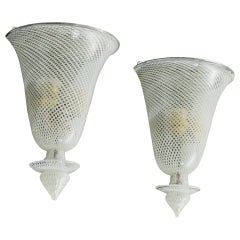 Italian Designer, Wall Lights, Glass, Wood, Italy, 1940s