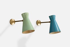 Designer italien, appliques murales, métal, laiton, Italie, années 1950