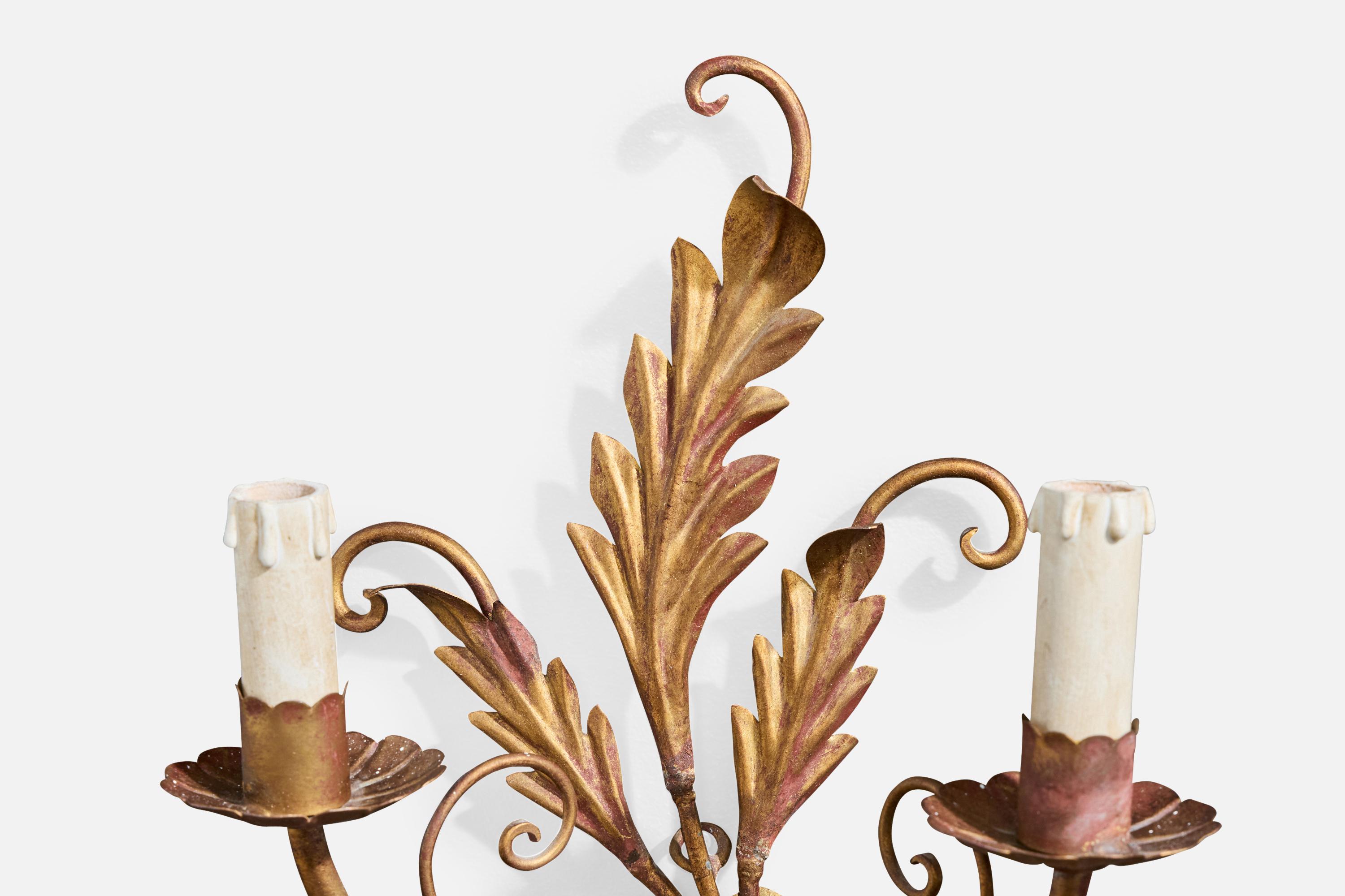 Italian Designer, Wall Lights, Metal, Fabric, Italy, 1940s For Sale 7