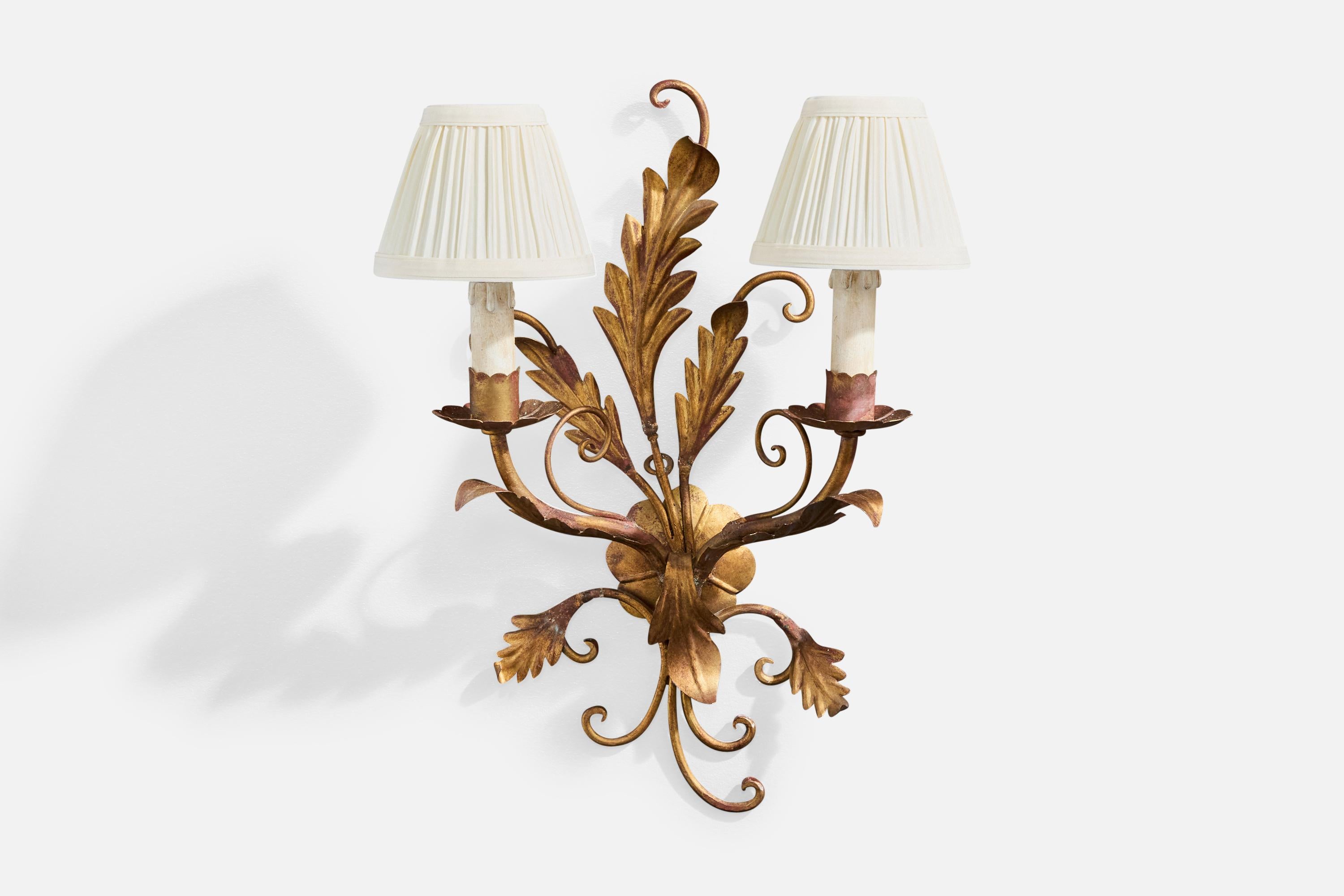 Mid-20th Century Italian Designer, Wall Lights, Metal, Fabric, Italy, 1940s For Sale