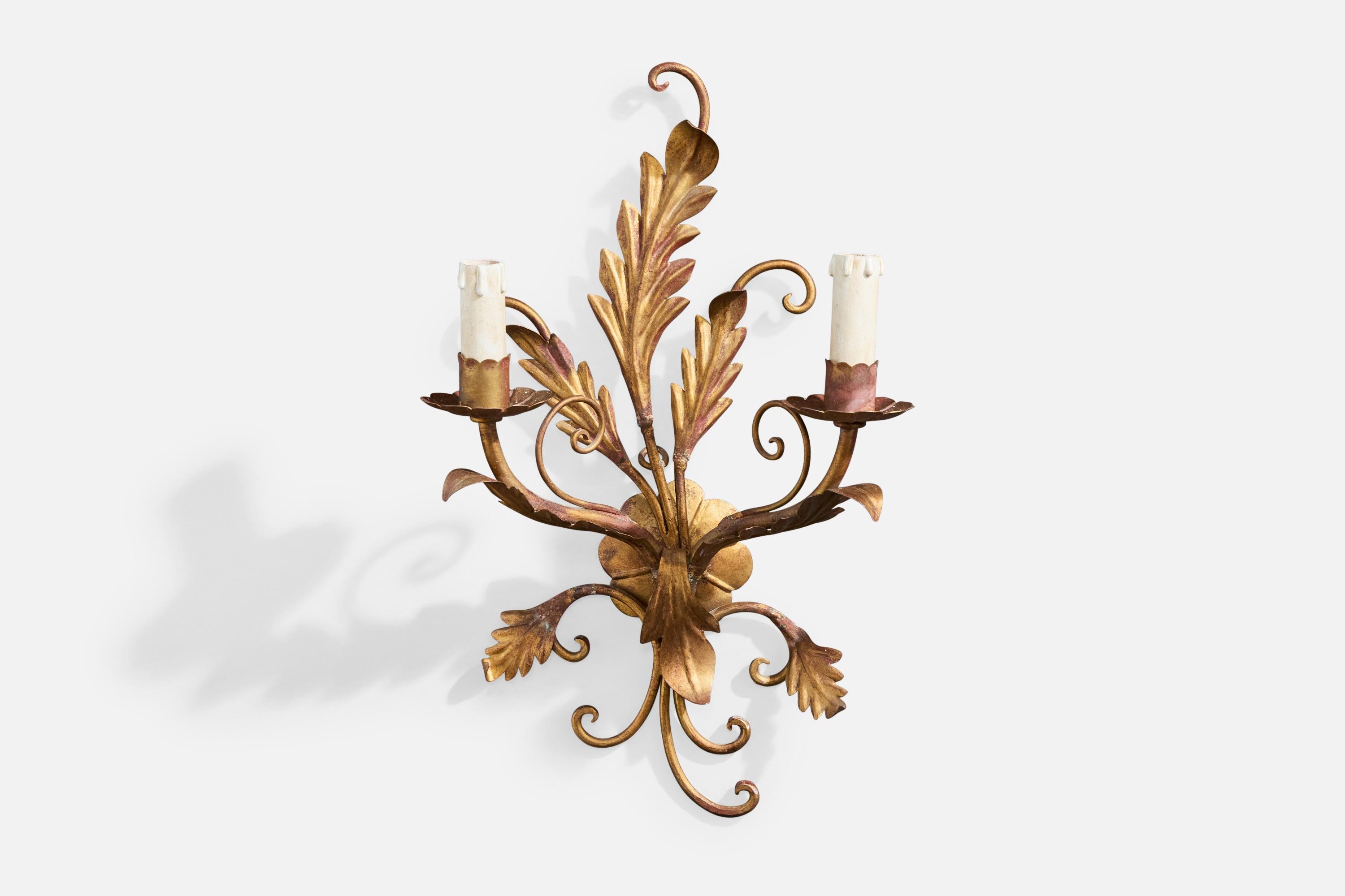 Italian Designer, Wall Lights, Metal, Fabric, Italy, 1940s For Sale 2