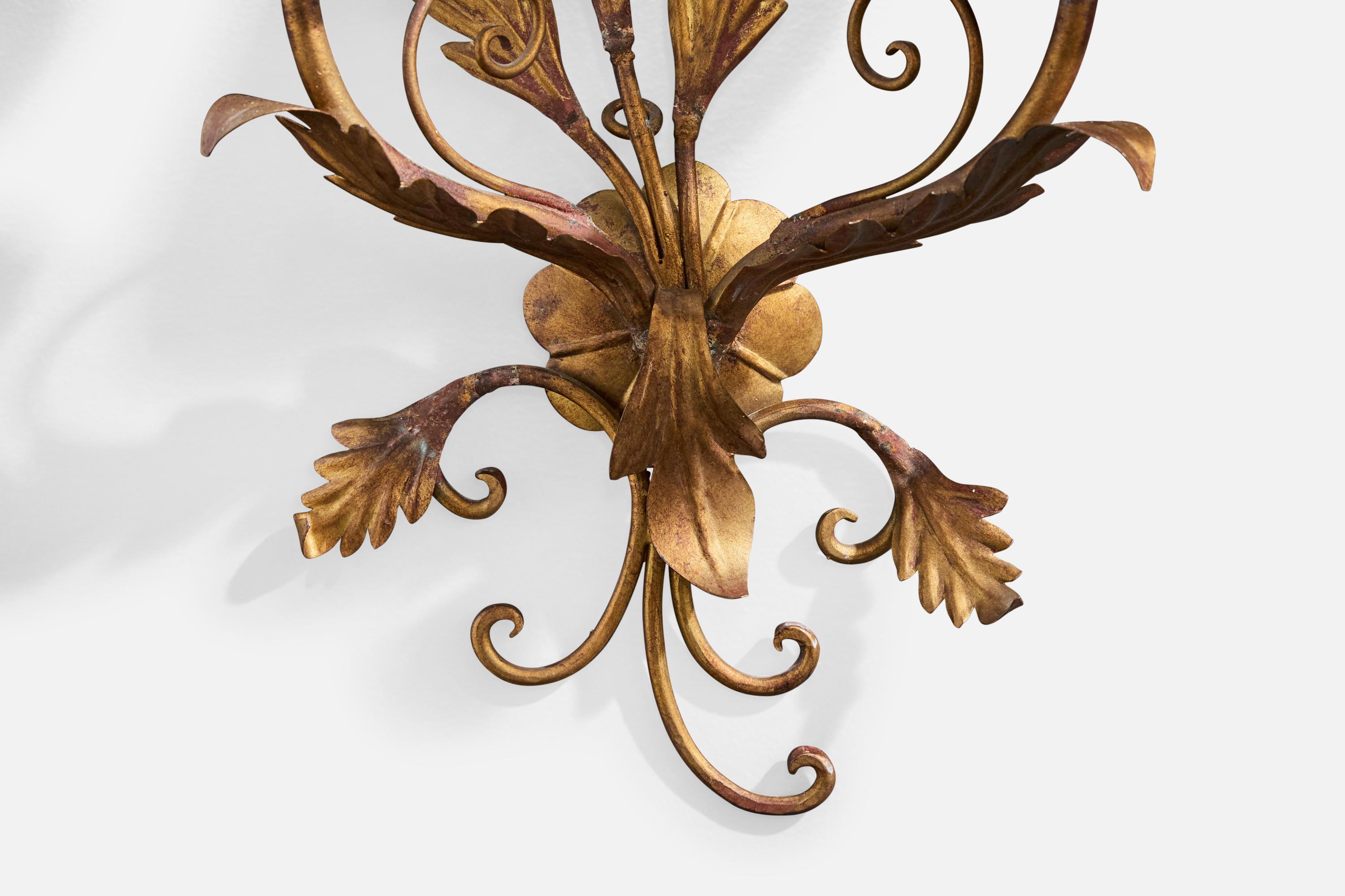 Italian Designer, Wall Lights, Metal, Fabric, Italy, 1940s For Sale 4