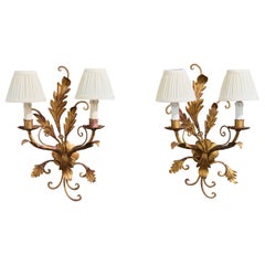 Italian Designer, Wall Lights, Metal, Fabric, Italy, 1940s