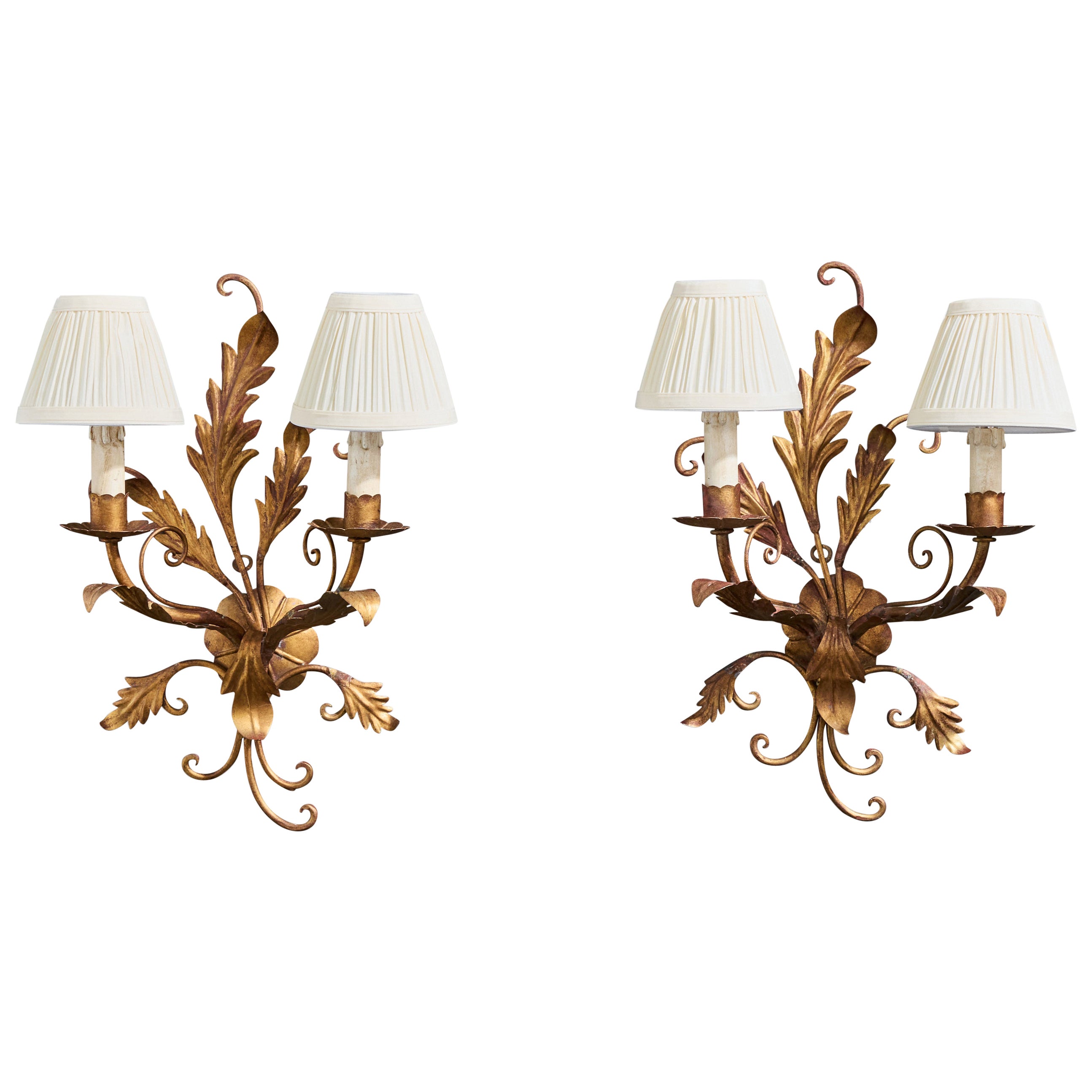 Italian Designer, Wall Lights, Metal, Fabric, Italy, 1940s