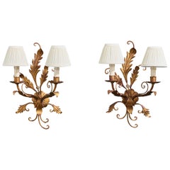 Italian Designer, Wall Lights, Metal, Fabric, Italy, 1940s