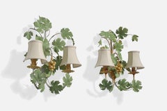 Italian Designer, Wall Lights, Metal, Fabric, Italy, 1970s