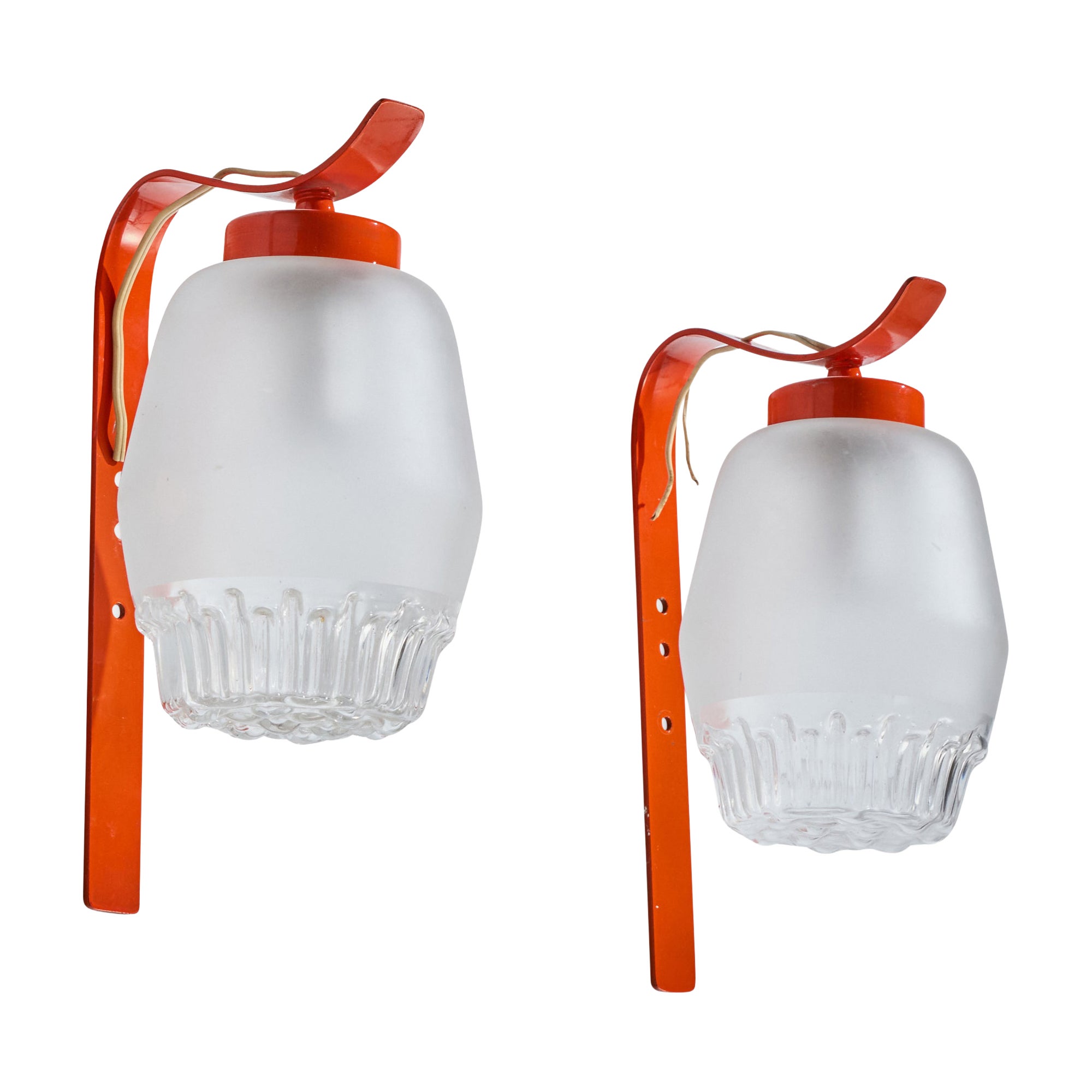 Italienischer Designer, Wandleuchten, Metall, Glas, Italien, 1970er